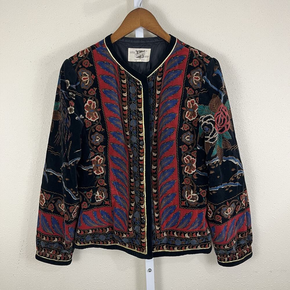 Vintage Saxton Hall Tapestry Jacket Women’s 12 Velvet Floral Folk Art To Wear